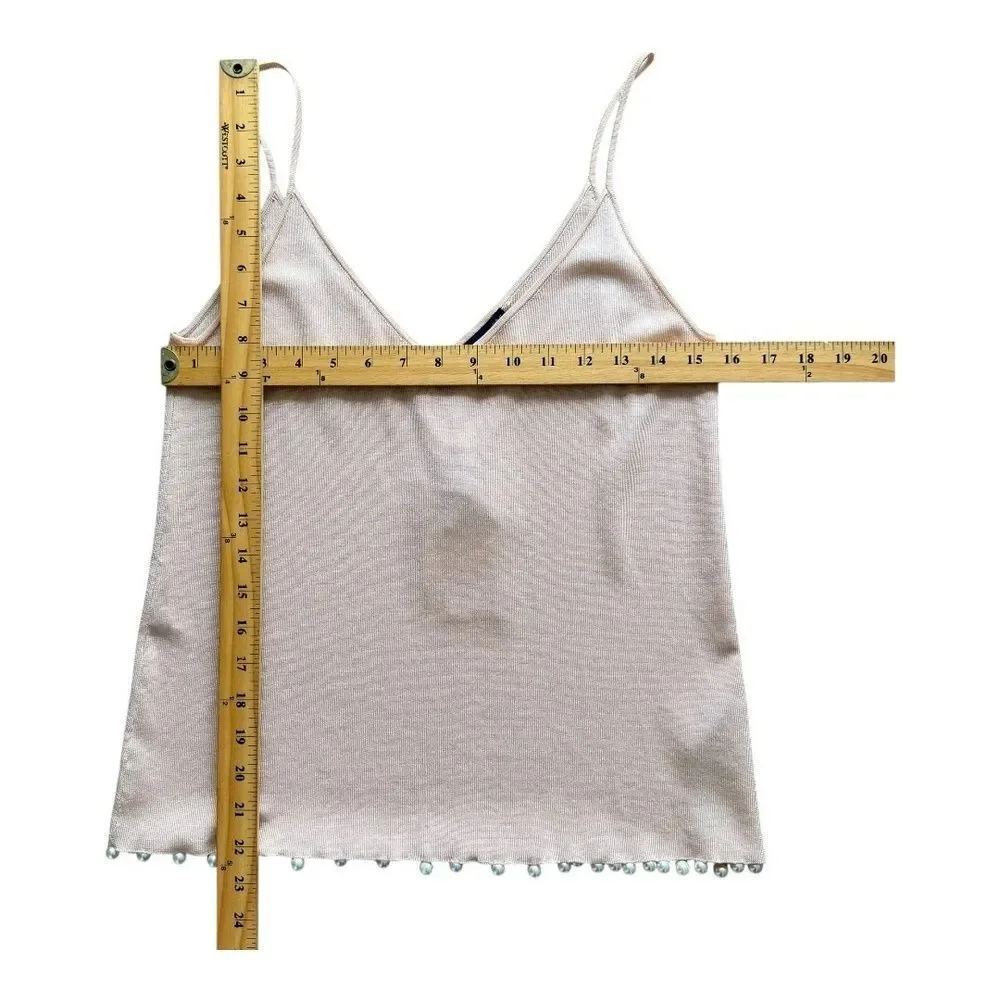 NWT Zara Knit Pink Ribbed Embellished Spaghetti Strap Camisole Top Womens M
